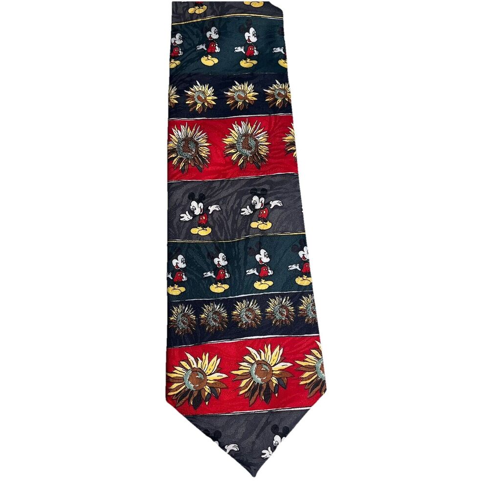 VINTAGE 90s Mickey Unlimited Neck Tie Mens Sunflower Polyester Mickey Mouse